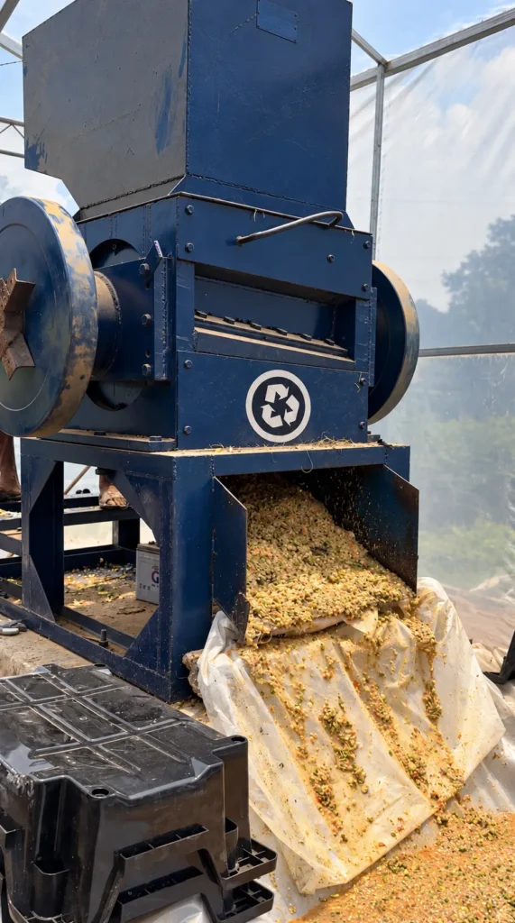 Blue Organic Waste Shredder in Greenhouse